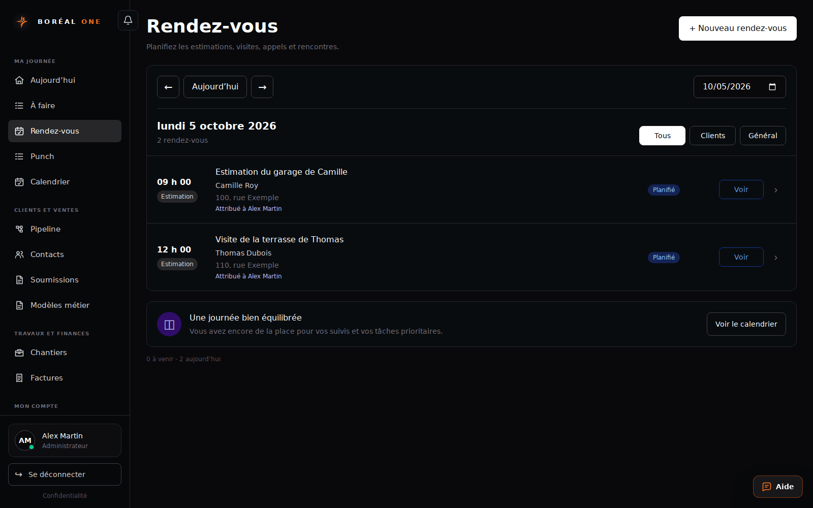 Schedule an appointment — interface with fictional data
