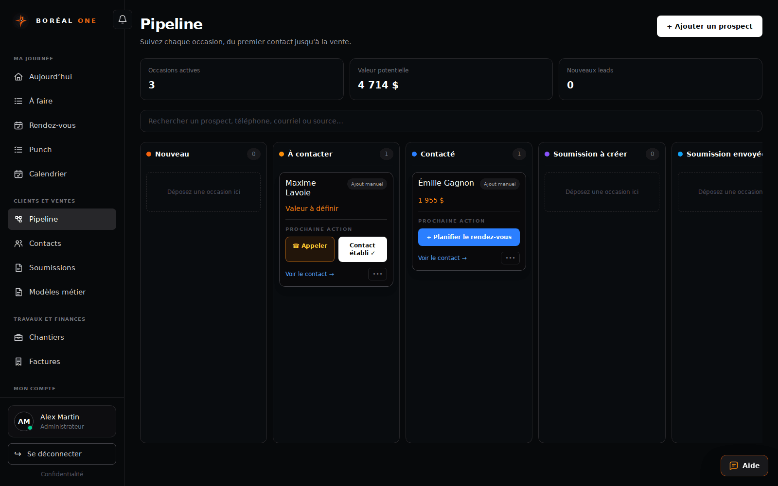 Track sales opportunities — interface with fictional data