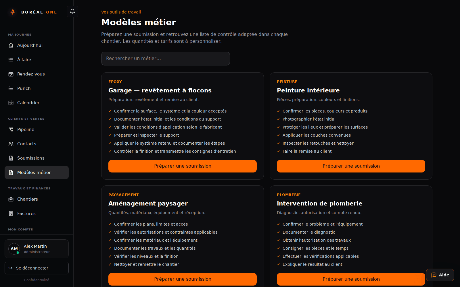 Use a trade template — interface with fictional data